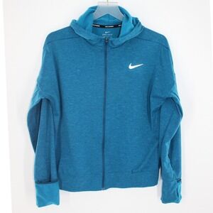 Nike Running Dri-FIT Full Zip Hoodie Lightweight Mesh Lined Teal Blue Small